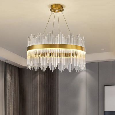 Crystal Living Room Chandelier Modern Minimalist Dining Room Lighting Villa Dining Room Circular Ring Creative Lighting