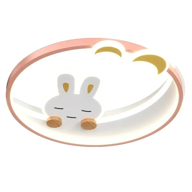 Children's Crescent Moon White Rabbit Ceiling Lamp Chandelier - Whimsical Illumination for Kids' Rooms