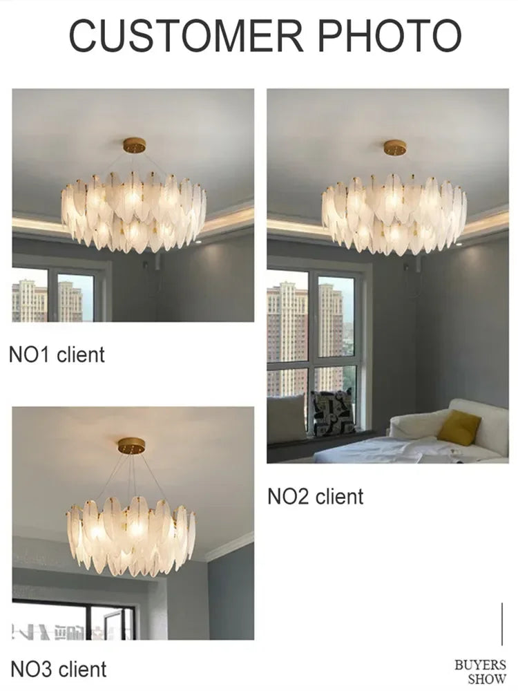 Modern LED Feather Glass Crystal Ceiling Chandelier - Elegance in Every Detail