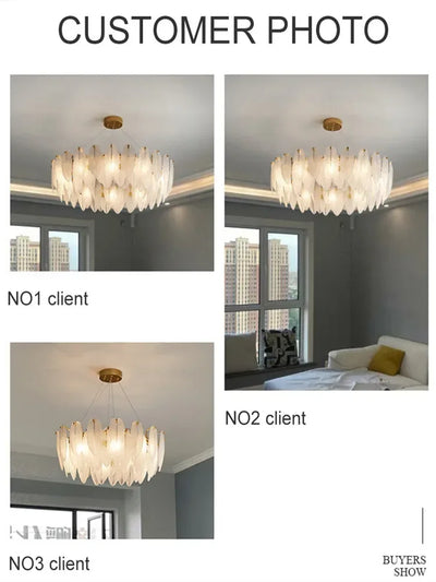 Modern LED Feather Glass Crystal Ceiling Chandelier - Elegance in Every Detail