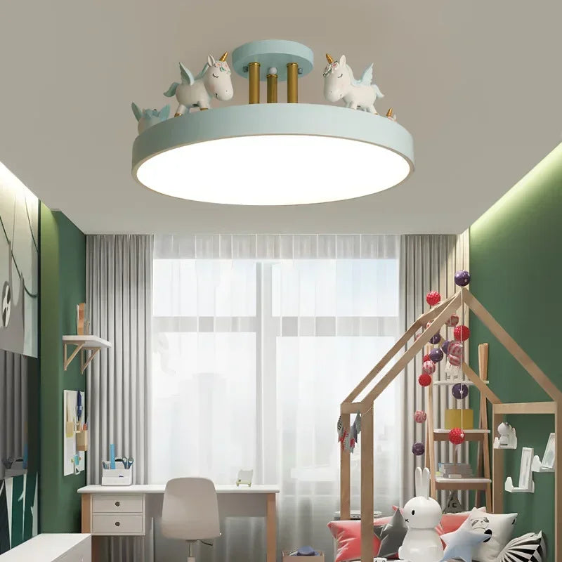 Nordic Cartoon Resin Unicorn LED Ceiling Light - Adorable Bedroom Decor for Children's Rooms