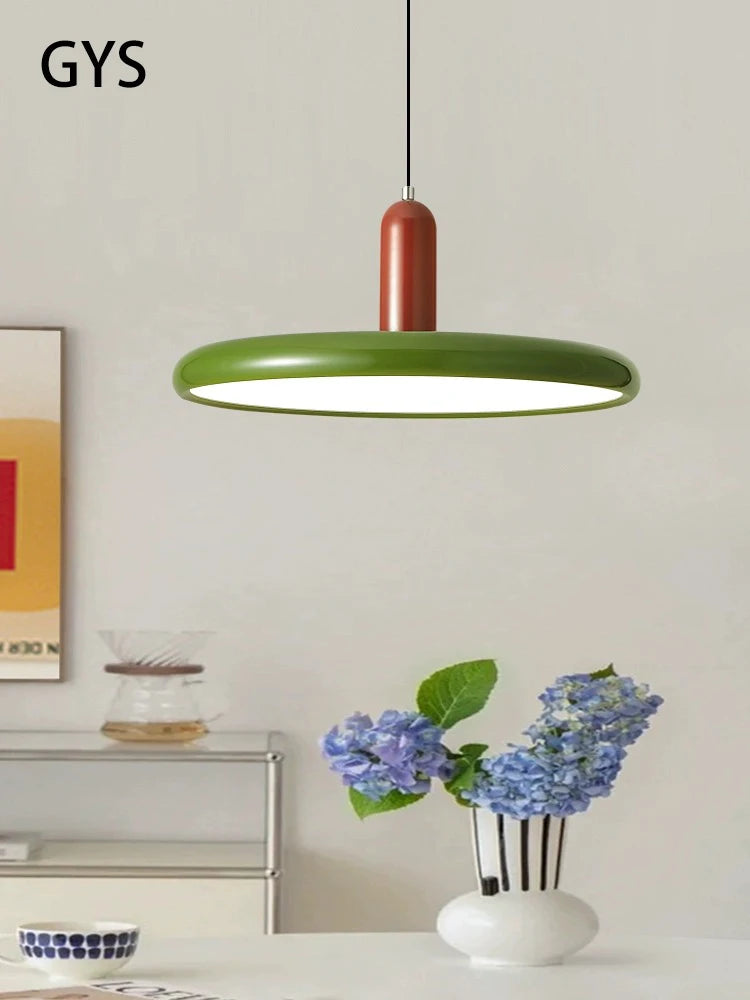 Cream Style Chandelier: Modern LED Pendant Lamp for Restaurant, Minimalist Study, Bedroom Beside, Bar Table Light - Green Retro UFO