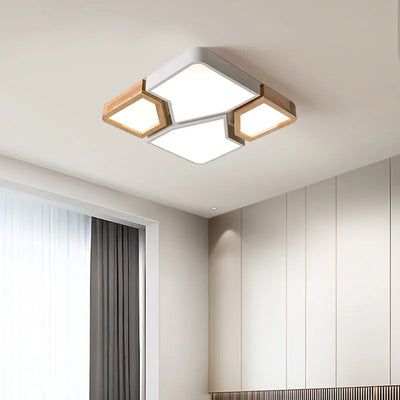 Modern Nordic Style LED Chandelier – Wood Geometric Design Ceiling Light for Living Room, Bedroom, Kitchen, and Study