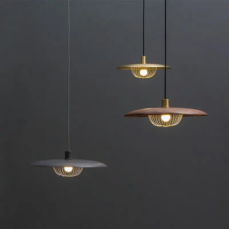 Modern Luxury Walnut Metal Iron Flying Saucer Pendant Light: Elevate Your Space with Creative Elegance