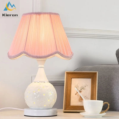 European Modern Simple Ceramic LED Desk Lamp - Bedroom Study Bedside Table Lamp for Living Room Decor, Dimming Fabric Art Floor Lamp