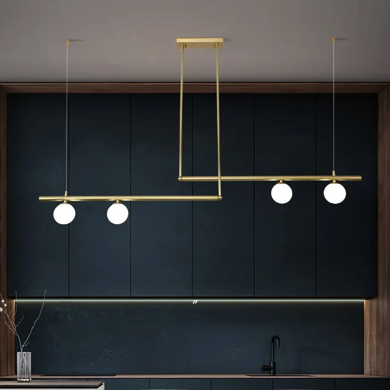 Modern Glass Globe Chandelier - Stylish Linear Ceiling Hanging Lights for Living Room, Dining Room, and Kitchen Island