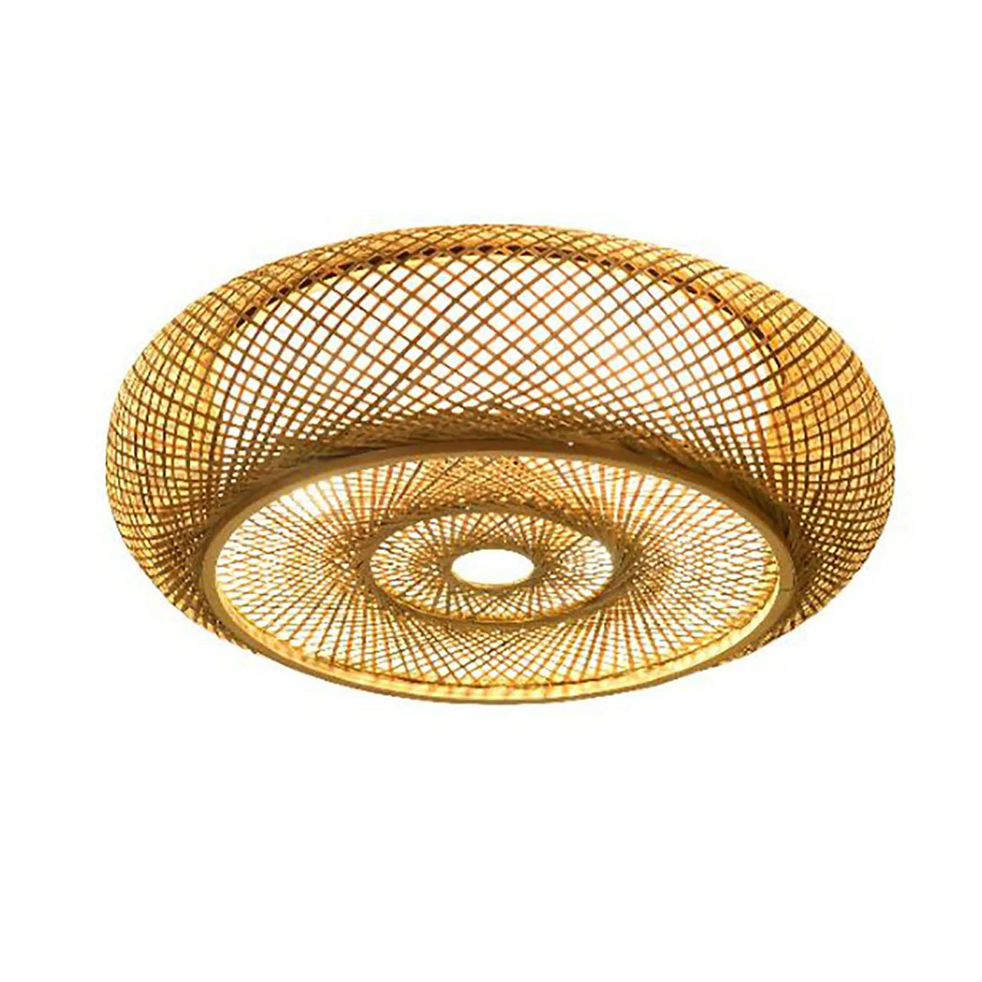 E27 Bamboo Flush Mount Ceiling Light - Rustic Rattan Ceiling Fixture Hanging Lamp (3-Lamp)