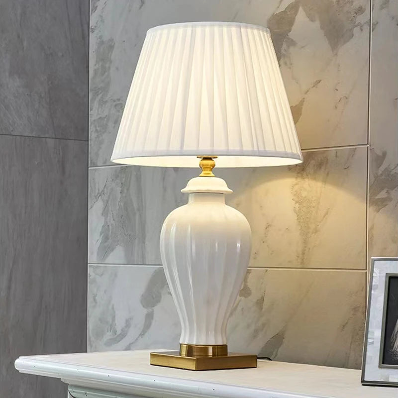 Modern High Temperature White Glazed Ceramic Table Lamp - Living Room Villa Bedroom Study Lamp - Modern Simple Romantic Table Lamp