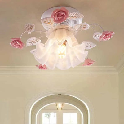 Elegant Japanese Pastoral Ceiling Light with Rose Wrought Iron Design for Home Lighting