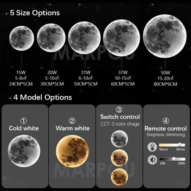 MARPOU Moon Lamp LED Ceiling Light Fixture - Modern Lamps with Warm White / Dimmable LED Ceiling Lamp for Living Room Bedroom Decor