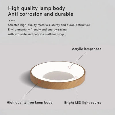 Nordic LED Wood Grain Ceiling Light: Ultra-thin Circular