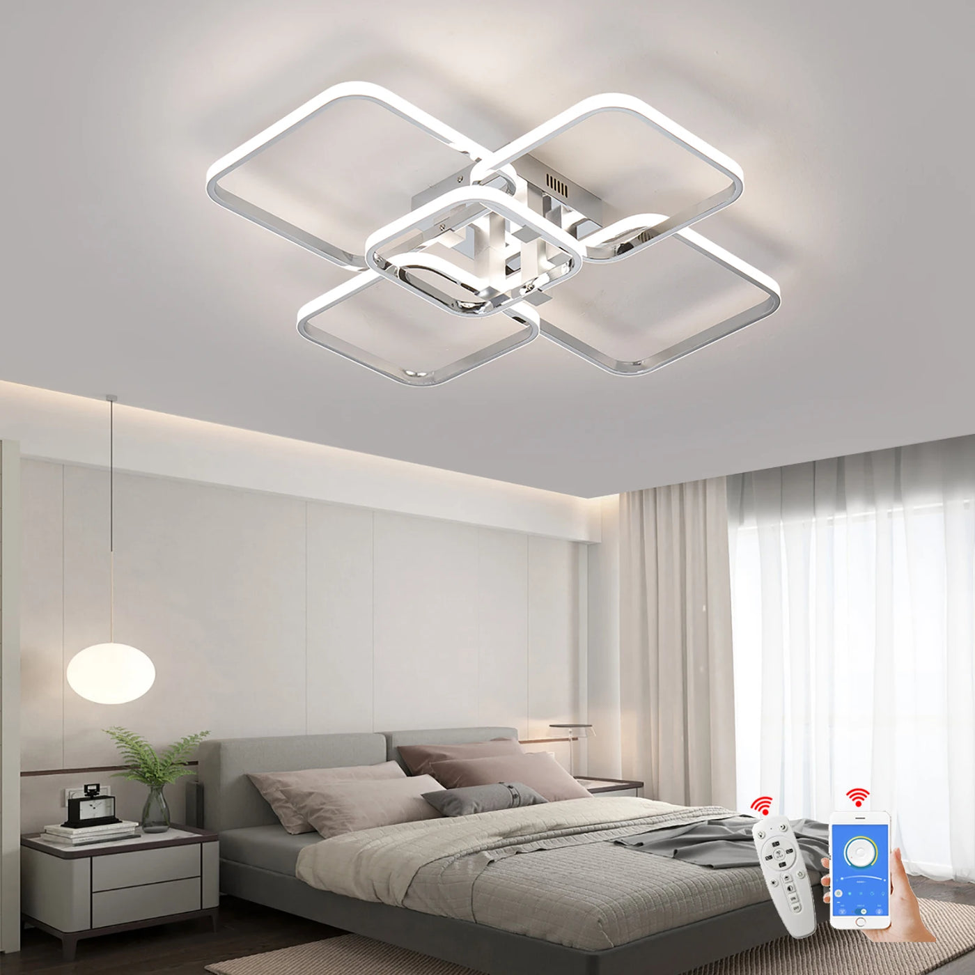 Modern Ceiling Chandelier - Gold Chrome Living Room Dimmable Bedroom Ceiling Light with 3-6 Heads for Kitchen Lamp