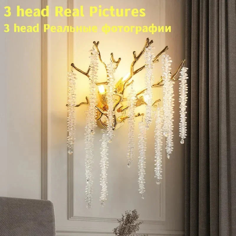 Nordic Branch Crystal Wall Lamp For Living Room Bedroom Kitchen Stairs Corridor Luxury Gold Bedside K9 Crystal Wall Light Lamps