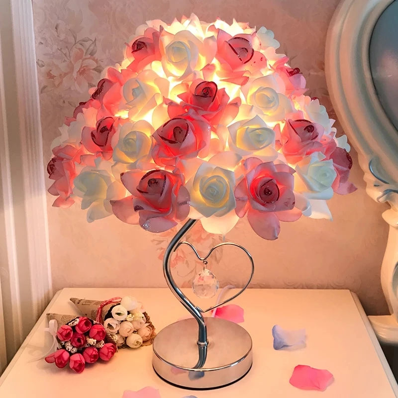 European Table Lamp Rose Flower LED Night Light - Perfect for Bedside, Home Wedding Party Decor, Creating Atmosphere and Sleep-Friendly Lighting