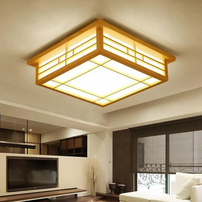 Japanese Style LED Wooden Ceiling Lamp - Warm and Inviting Illumination for Bedroom and Living Room