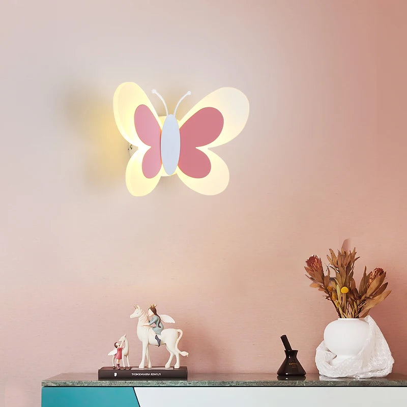 Pink Butterfly Wall Lamp - Nordic LED Sconce for Girl's Room, Living Room, Bedside