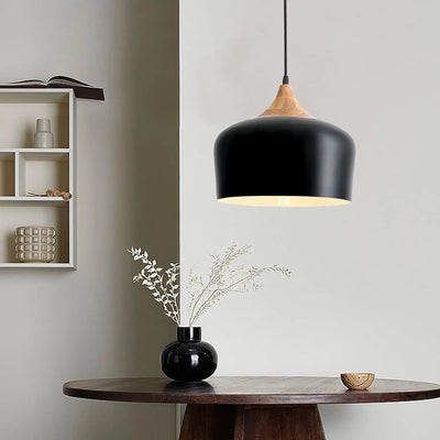 Modern Industrial Pendant Light - Adjustable Wood Ceiling Hanging Lamp