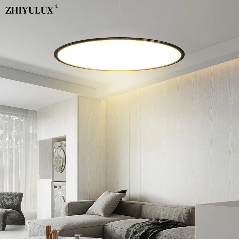 Dimming Round Modern LED Chandelier Lights - Black White Pendant Lamp for Living Dining Room, Bedroom, Bar