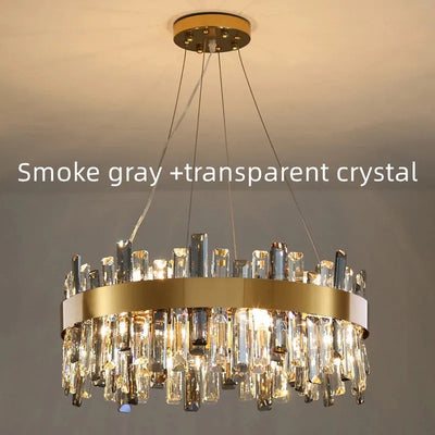 Modern Smoke Grey Crystal Chandelier - Luxury LED Hanging Lamp for Dining Table, Living Room, Bedroom