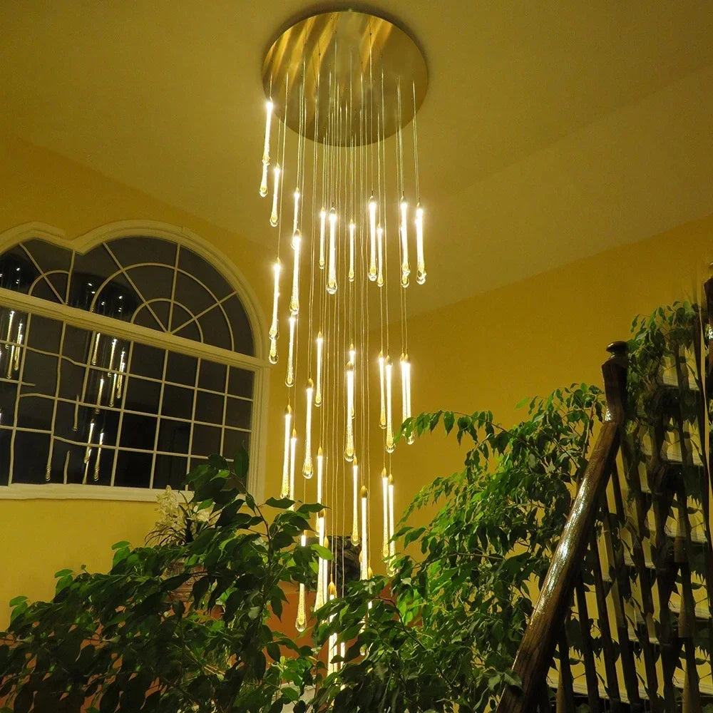 Water Drop Crystal LED Ceiling Chandeliers - Elegant Pendant Light for Living Room, Staircase, and Kitchen Island