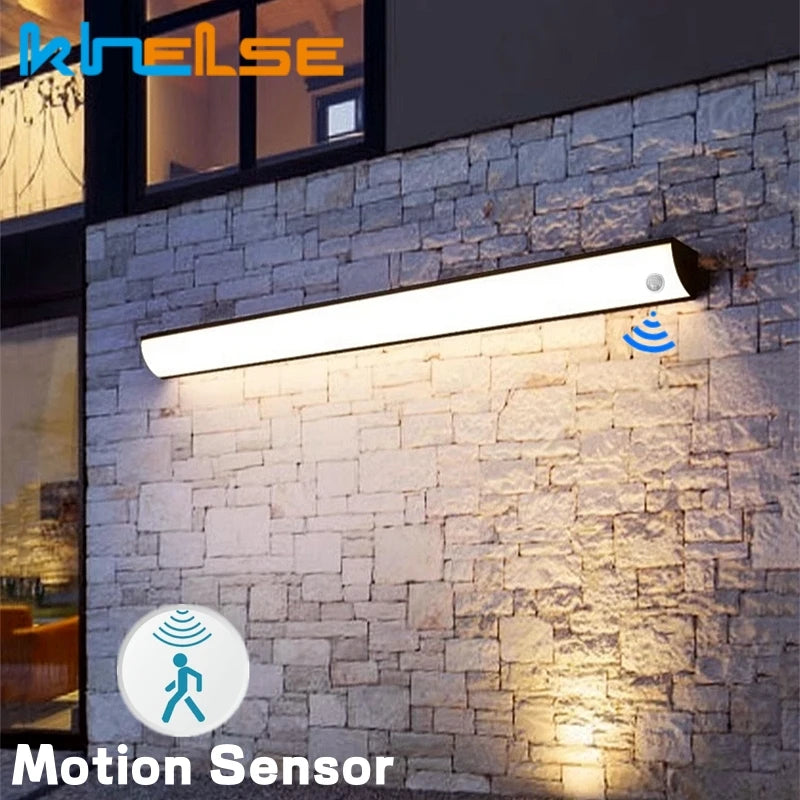 Motion Sensor LED Outdoor Wall Lamp - IP65 Waterproof Long Strip Corner Garden Sconce