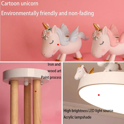 Nordic Cartoon Resin Unicorn LED Ceiling Light - Adorable Bedroom Decor for Children's Rooms