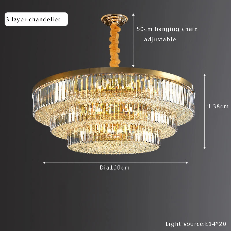 Modern Luxury Crystal Ceiling Chandelier - Elegant LED Gold Light Fixture for Large Living Rooms