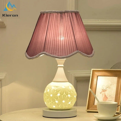 European Modern Simple Ceramic LED Desk Lamp - Bedroom Study Bedside Table Lamp for Living Room Decor, Dimming Fabric Art Floor Lamp