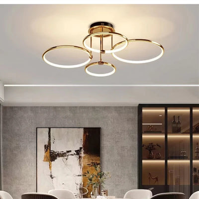 Postmodern Gold LED Chandelier - Elegant Ceiling Lighting Fixture with Remote Control Dimming