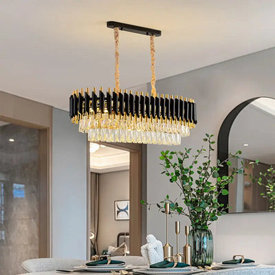 Modern Duplex Black Crystal Big Chandelier