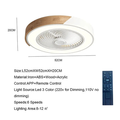 Smart Ceiling Fans With Light For Living Room Dining Room Blades Reversible 6 Speeds 52CM Fans Lighting 36W Low Floor