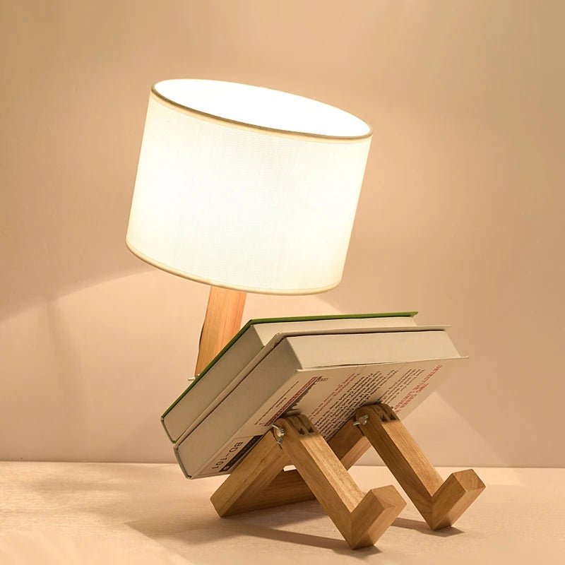 Wooden Robot Shape Creative Table Lamp: A Whimsical Addition to Your Decor