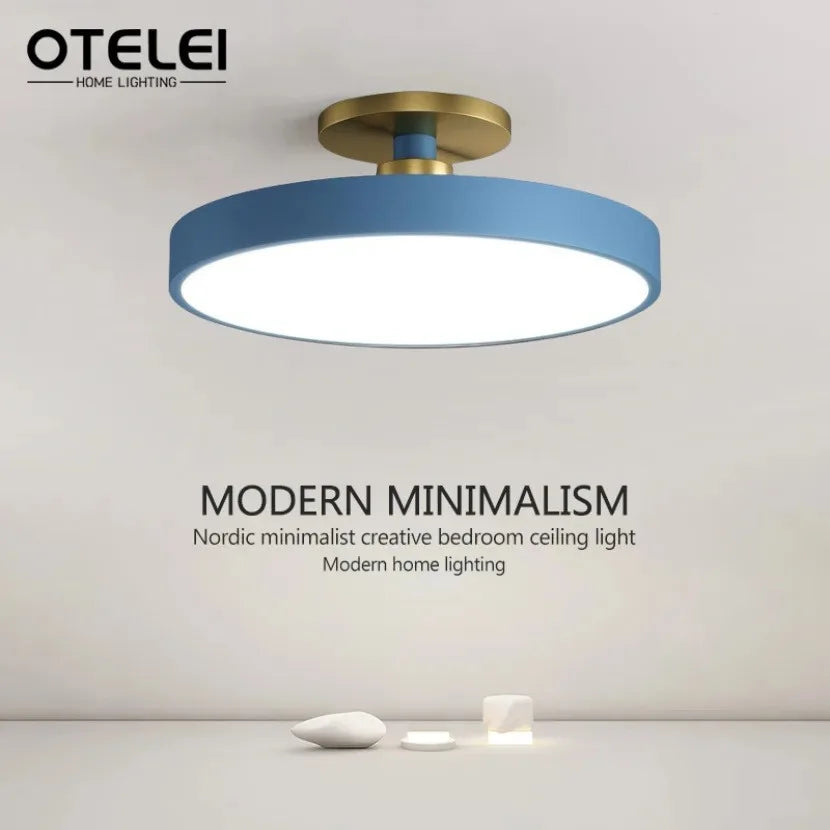 Circular Macaron LED Ceiling Light - Modern Minimalist Remote Dimming Chandelier for Bedroom & Living Room