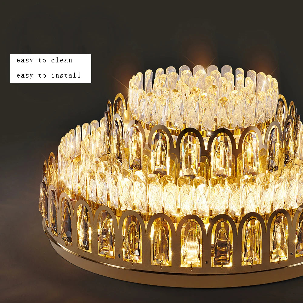 Modern Gold Crystal Ceiling Light - Luxury LED Lustres for Living Room Decor