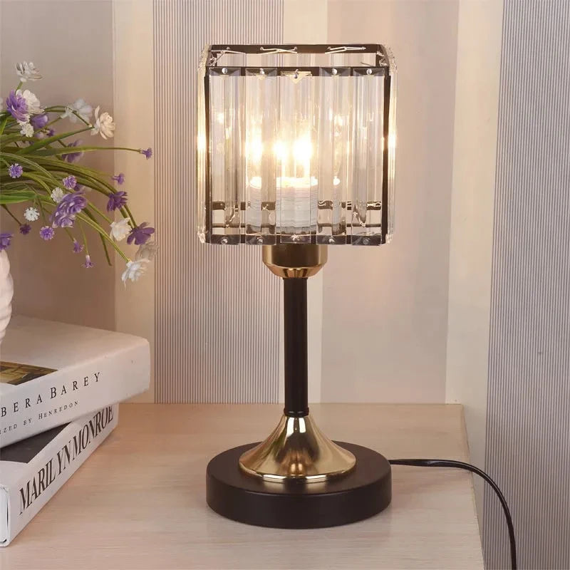 Nordic Crystal Table Lamp - Touch Dimming Desk Lamp for USB Rechargeable Night Light, Ideal for Coffee Bars, Hotels, and Bedroom Decor