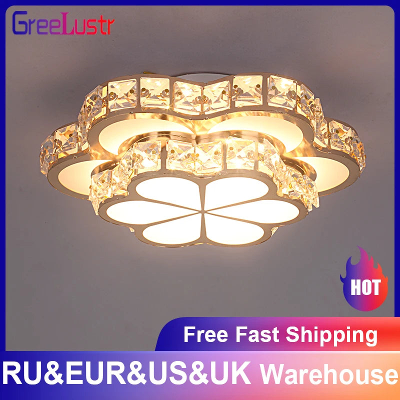 Contemporary LED Crystal Ceiling Chandelier - Gold Kitchen Lamp for Decorative Lighting, Hanging Ceiling Fixture Luminaires