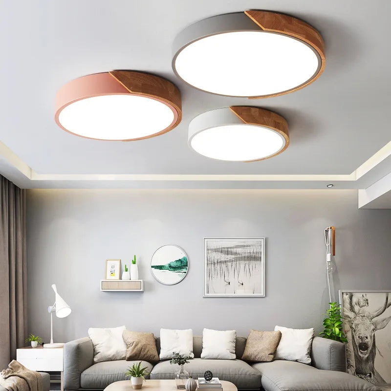 Nordic Colorful Wood LED Ceiling Lights