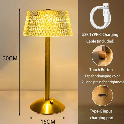 Radiant Crystal Diamond Retro LED Desk Lamp - USB Rechargeable