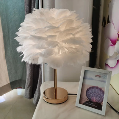 Modern Ostrich Feather LED Table Lamp - Contemporary Lighting Fixture for Living Room, Bedroom, and Home Decor