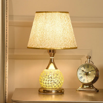 E27 Bedroom Table Lamp - Romantic and Warm European Style Desk Light, Retro Home Bedside Lamp with Fabric Decorative Shade