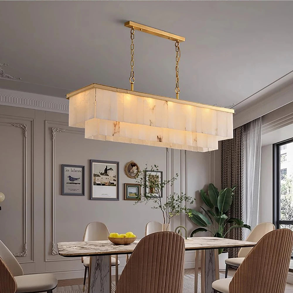 Modern Marble Chandelier - Luxury LED Hanging Lamp with Natural Marble Accents