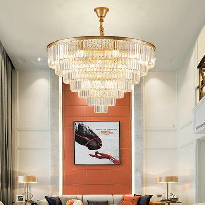 Modern Round Multi-Storey Crystal LED Chandelier - Illuminate Your Space with Contemporary Opulence