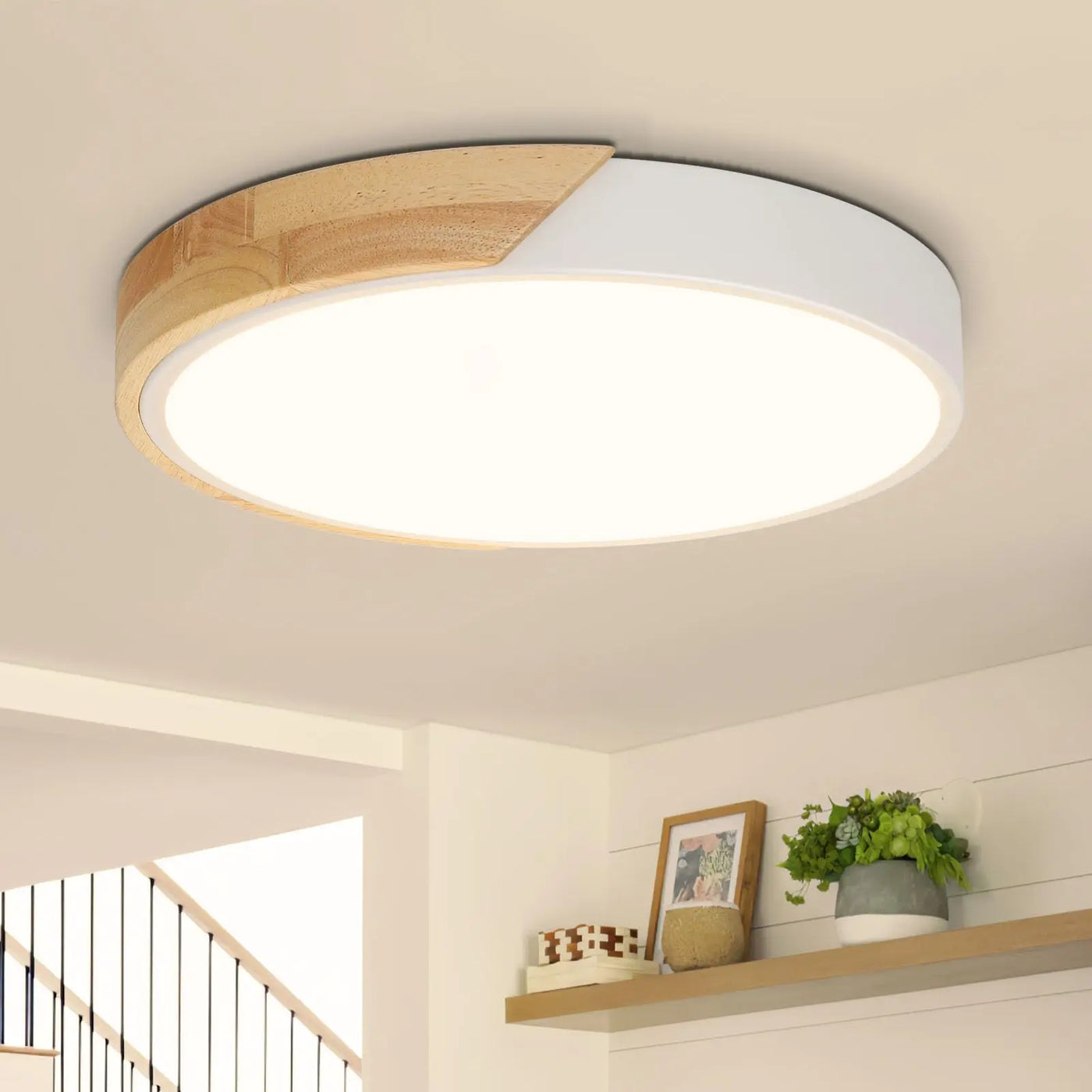 IRALAN Modern LED Ceiling Lamp Wood Round Three Color Home Lighting Lamps for Room Kitchen Bedroom Surface Ceiling Lamp