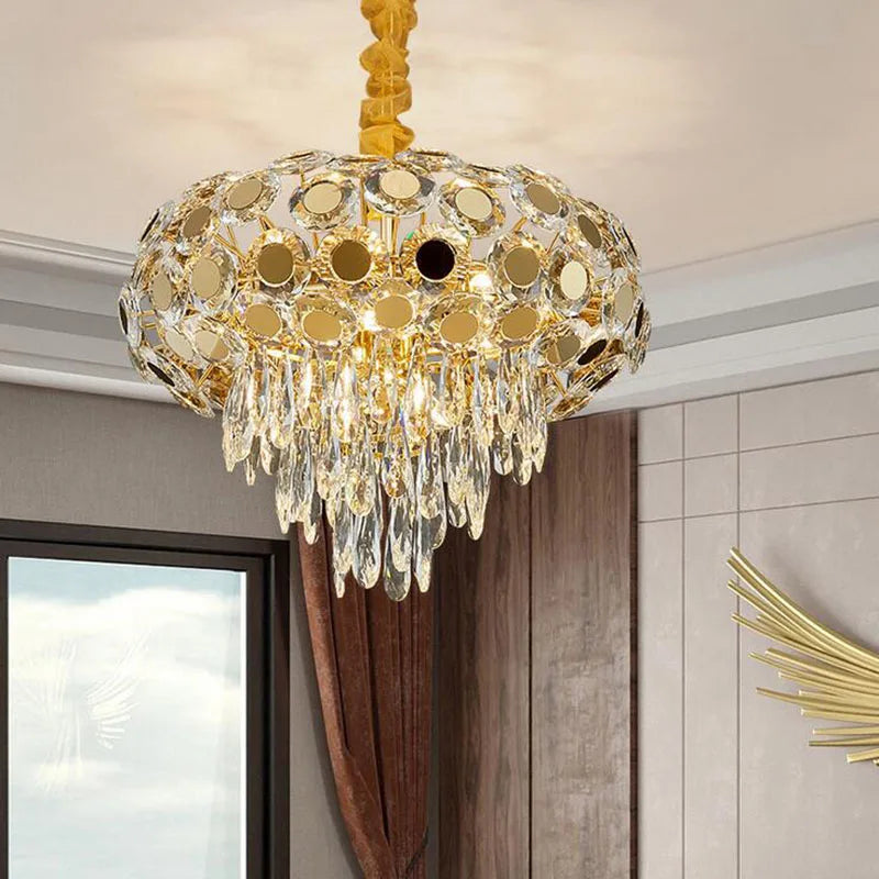 Modern Minimalist Creative Personality Light Luxury Chandelier Round Golden Lamp Living Room Bedroom Kitchen LED Chandelier