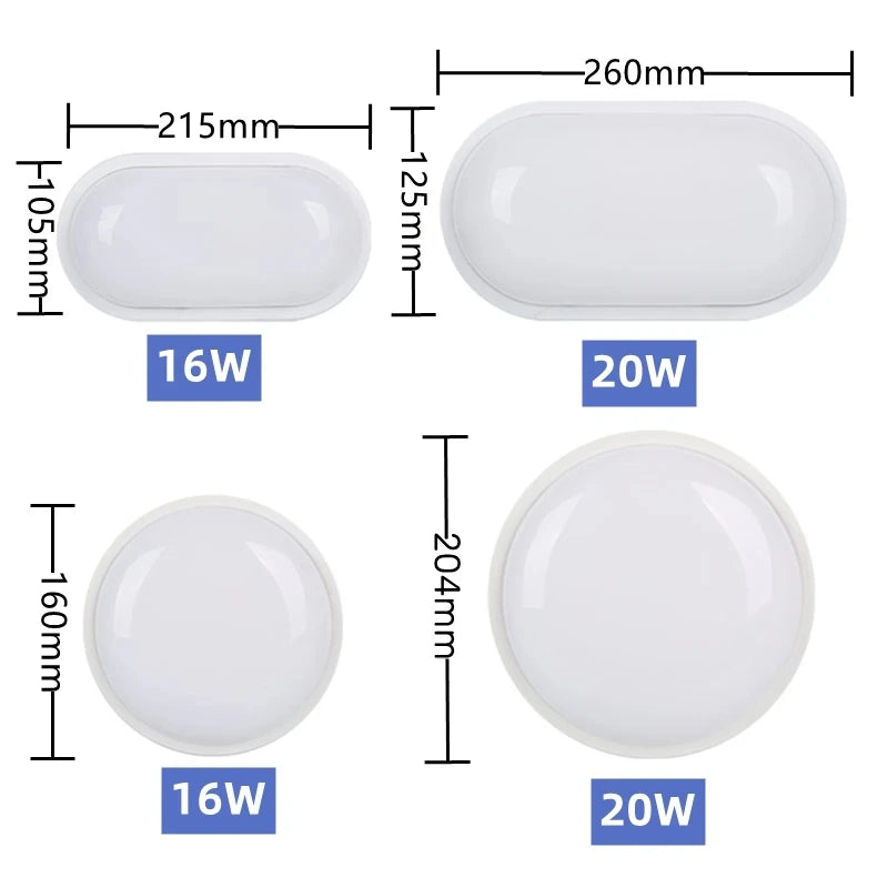 Waterproof 16/20W Round/Oval LED Wall Lamps – Moistureproof Outdoor/Indoor Surface Mount Lighting for Porch, Garden, Bathroom