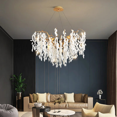 Modern Chandelier Dining Room Halloween Decoration Living Room Light Tree Branch White Jade Lampshade Ceiling Pendant Lamp