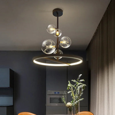 Nordic LED Pendant Lights - Modern Black Art Iron 5-Head Clear Bubble Suspension for Dining Room and Kitchen Island