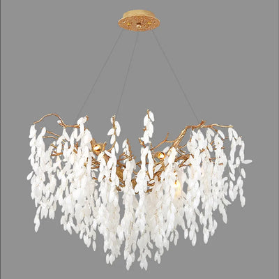 Modern Chandelier Dining Room Halloween Decoration Living Room Light Tree Branch White Jade Lampshade Ceiling Pendant Lamp