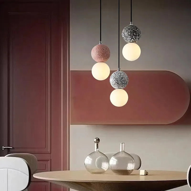 Nordic Balls Pendant Lights - Stylish Wood, Glass, and Concrete Hanging Lamp for Bedroom, Kitchen Island, and Dining Area