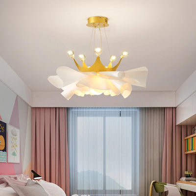 Modern Minimalist Gold Crown Crystal Chandelier - Elegant Lighting for Bedroom and Princess-themed Decor